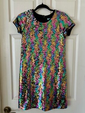Tween Teen Kids Multi-Color Sequin Short Sleeve Dress Size 14 Holiday Dress